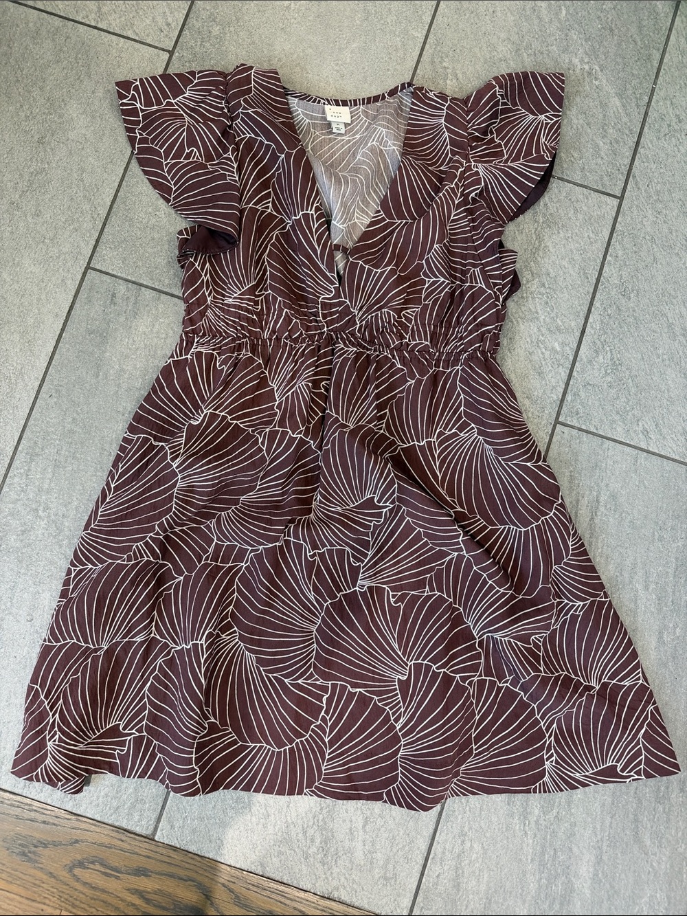 a new day Brown and White Flutter Sleeve Mini Dress